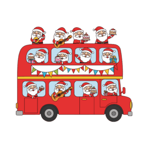 かわいいサンタバスのイラスト素材。簡単・無料でダウンロードできるアイコンタイプのフリー素材です。