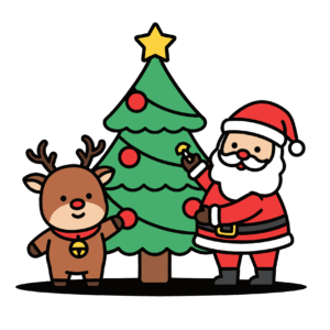 かわいいサンタとトナカイのイラスト素材。簡単・無料でダウンロードできるアイコンタイプのフリー素材です。