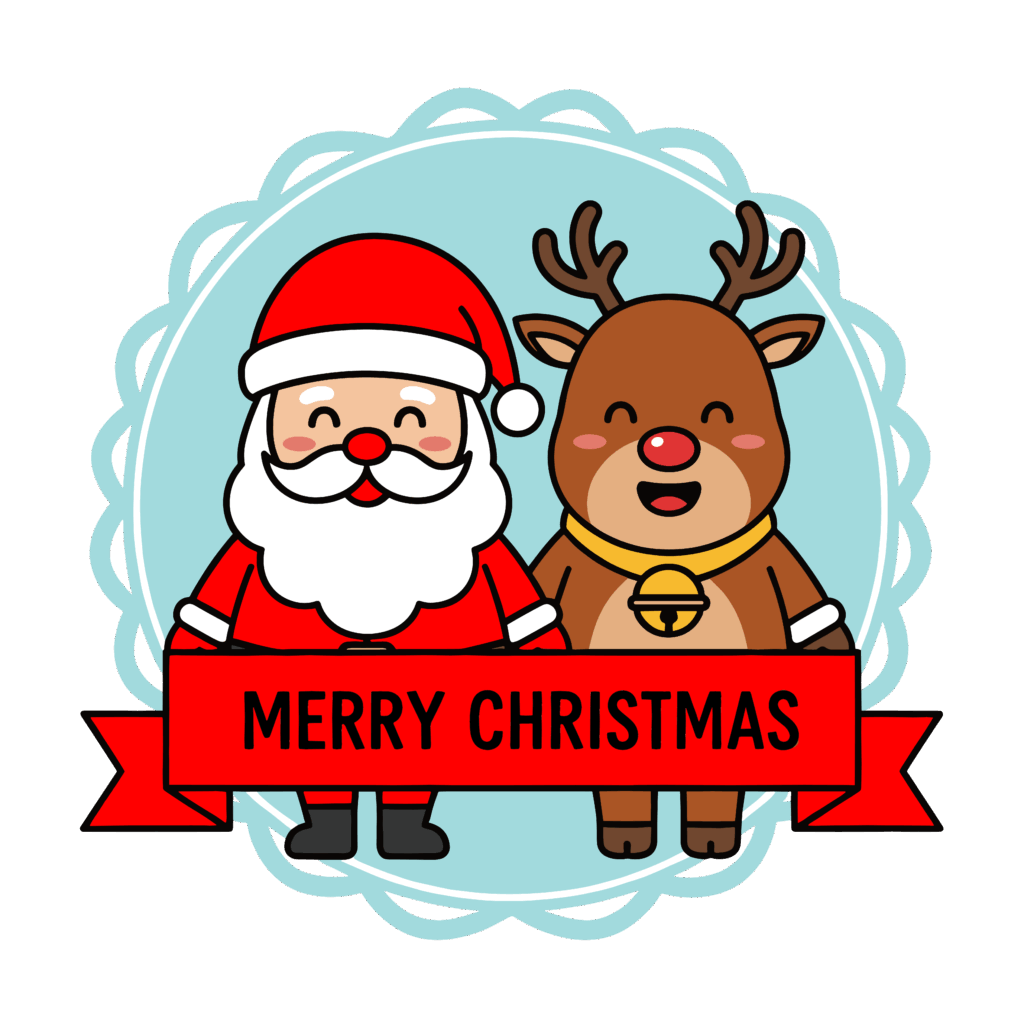 かわいいサンタとトナカイのイラスト素材。簡単・無料でダウンロードできるアイコンタイプのフリー素材です。