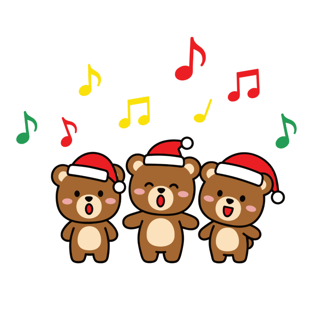 かわいいサンタくまたちのうたイラスト素材。簡単・無料でダウンロードできるアイコンタイプのフリー素材です。
