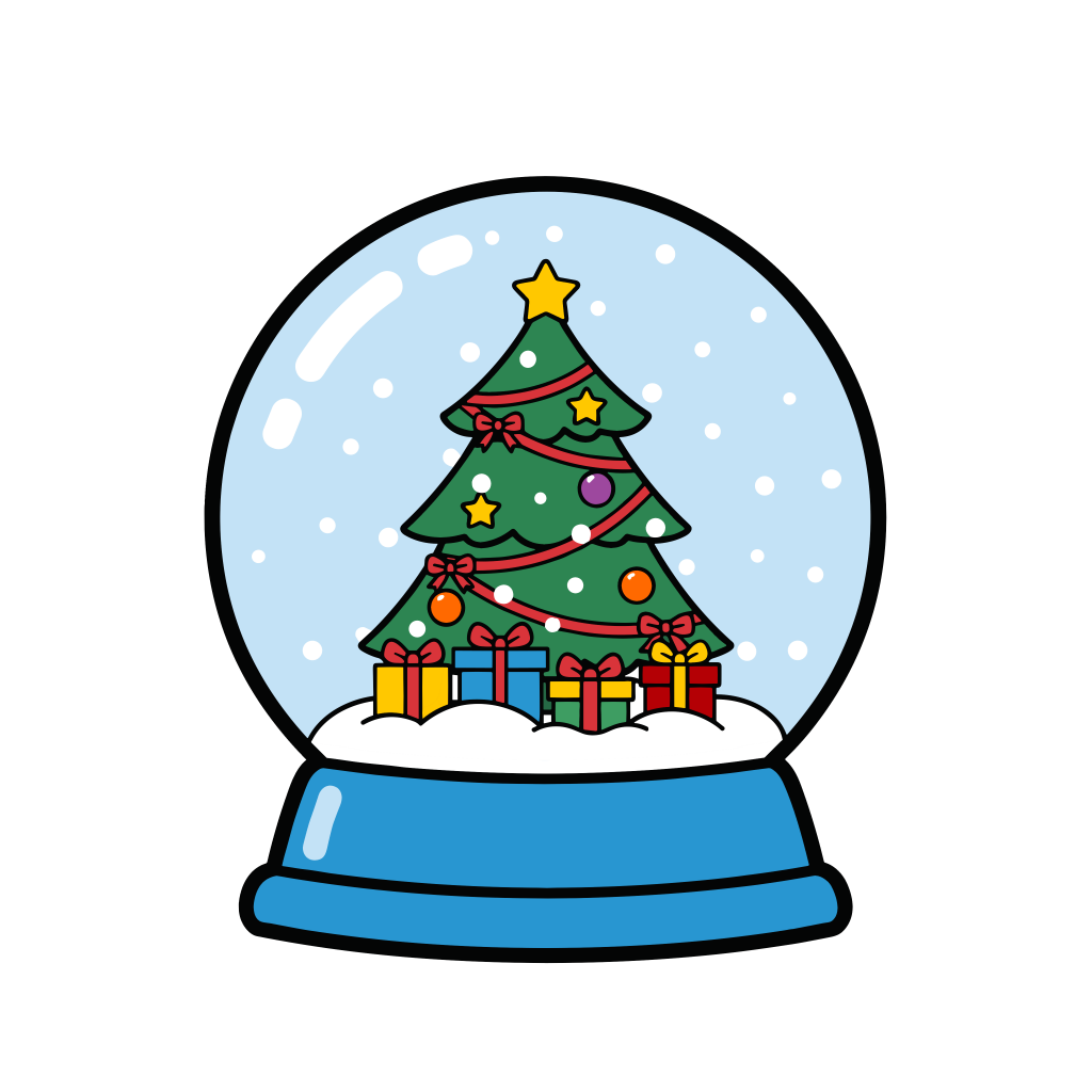 かわいいスノードーム（クリスマスツリー）のイラスト素材。簡単・無料でダウンロードできるアイコンタイプのフリー素材です。