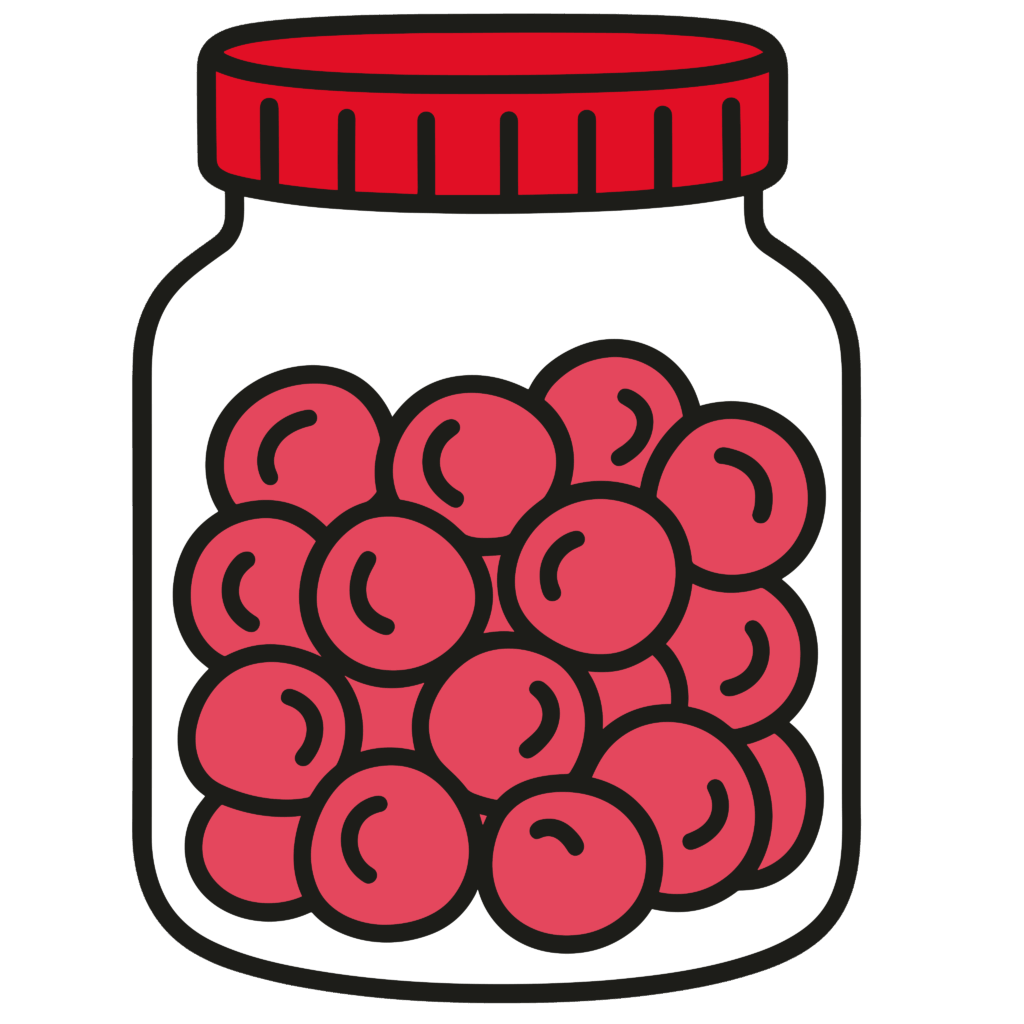 かわいい梅干しの瓶のイラスト。簡単で無料の背景透過素材。ダウンロードしてアイコンにも使えます。
