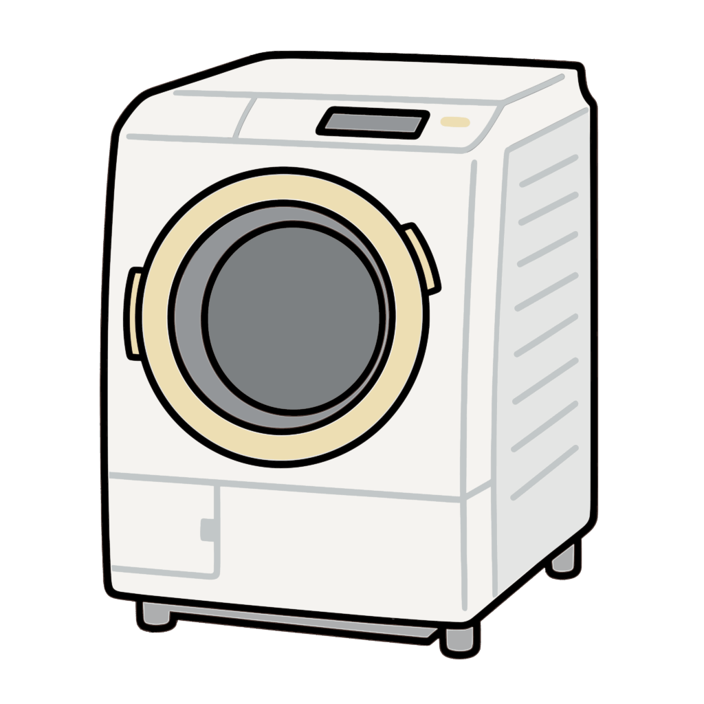かわいい洗濯機（ドラム式）のイラスト素材。簡単・無料でダウンロードできるアイコンタイプのフリー素材です。