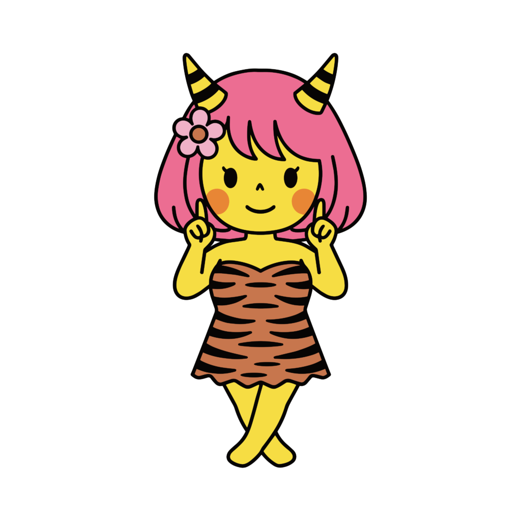 指を立てたポーズのかわいい女の子鬼のイラスト。節分に使いやすい素材