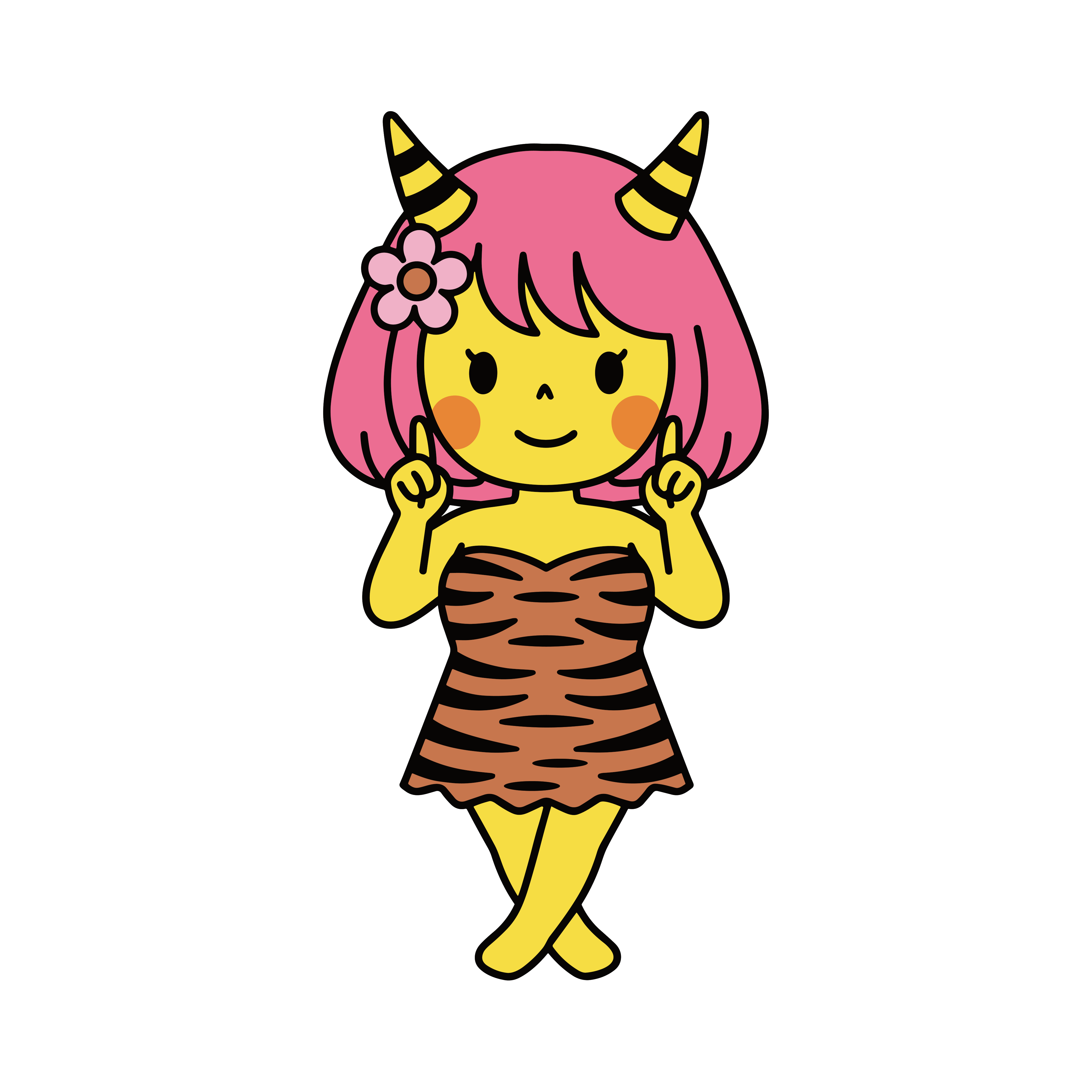 指を立てたポーズのかわいい女の子鬼のイラスト。節分に使いやすい背景透過の無料フリー素材です。