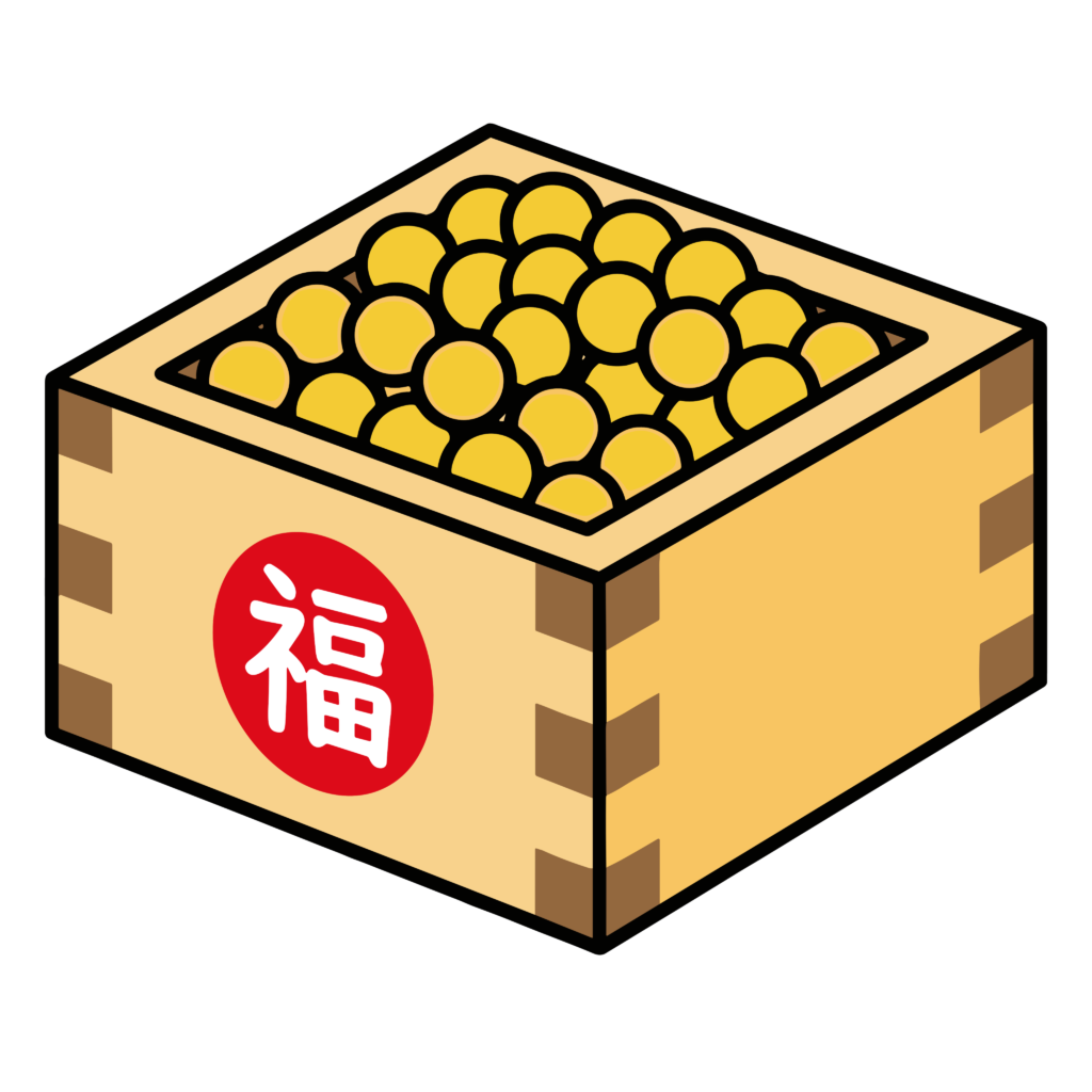 節分の福豆が入った枡のイラスト。豆まき行事に使える縁起の良いフリー素材