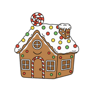 簡単・無料でダウンロードできる、かわいいお菓子の家のイラスト素材です。クリスマスや冬のイベントに使いやすく、背景透過PNGでアイコンにも使えます。