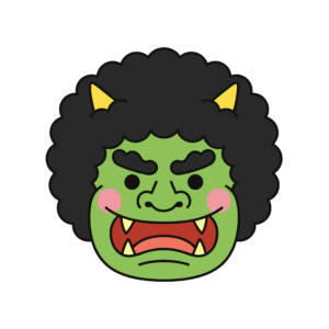 怒った表情の緑鬼の顔イラスト。節分に使いやすい背景透過PNGの無料素材