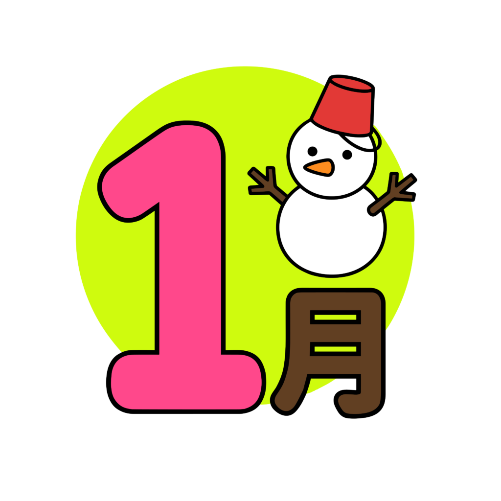 雪だるまを添えた1月の文字イラスト。冬に使いやすいかわいいフリー素材です。