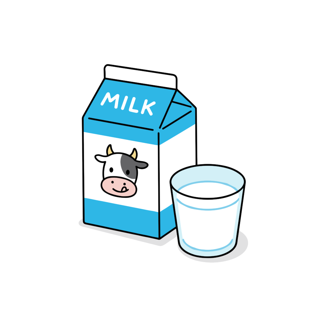 かわいい牛乳パックとミルクのイラスト素材。簡単・無料でダウンロードできるアイコンタイプのフリー素材です。