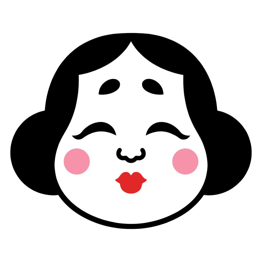 節分に使えるお多福おかめの顔イラスト。福を呼ぶかわいい表情のフリー素材