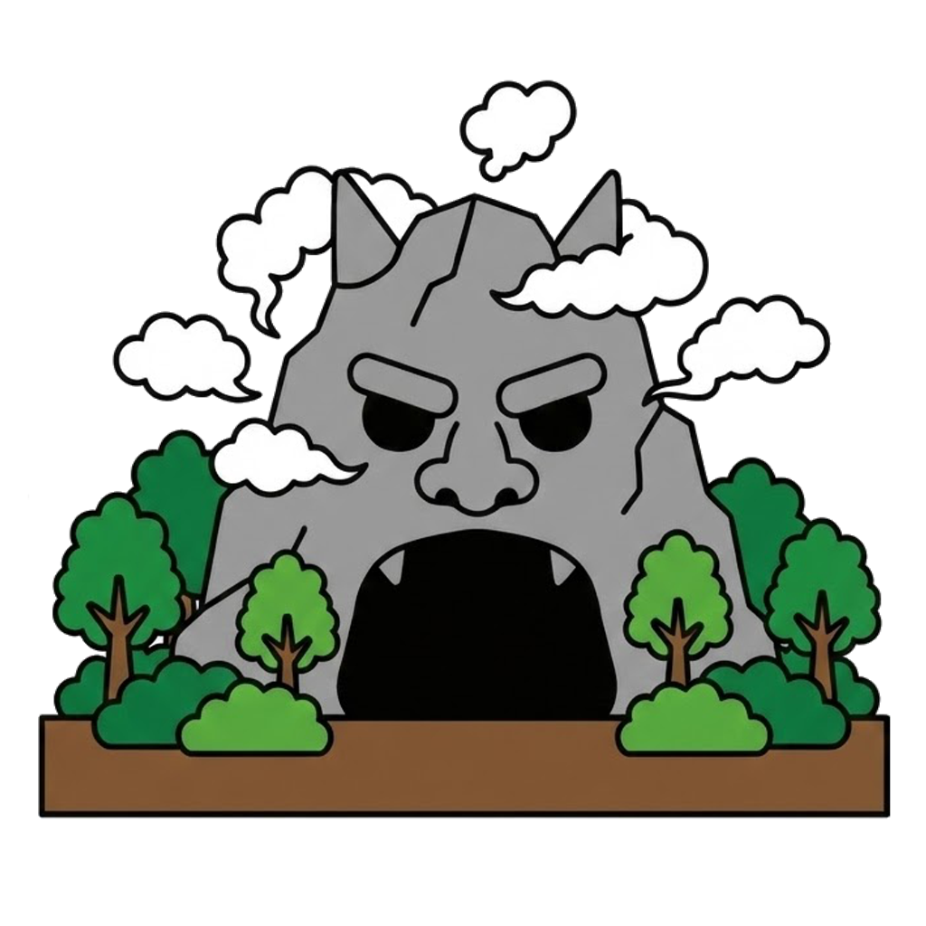 鬼ヶ島をイメージした鬼の山と洞窟のかわいいイラスト。簡単に使える無料のフリー素材です。