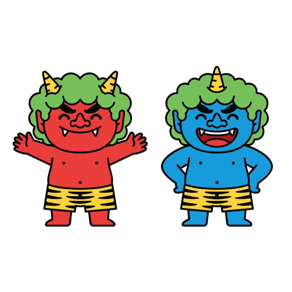 赤鬼と青鬼が並んだかわいい節分イラスト。簡単に使える無料のフリー素材です。