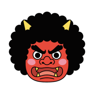 怒った表情の赤鬼の顔イラスト。節分に使いやすい背景透過PNGの無料素材