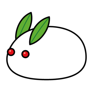 葉っぱを頭にのせたシンプルでかわいい白うさぎのイラスト