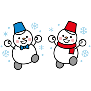 冬をイメージした2体のかわいい雪だるまのイラスト。クリスマスや冬素材に使いやすいデザイン。