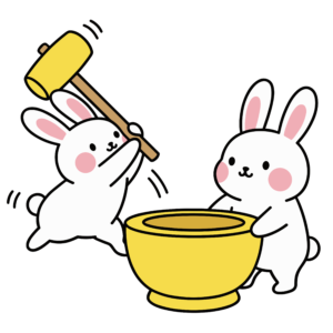 かわいいうさぎのおもちつきのイラスト素材。簡単・無料でダウンロードできるアイコンタイプのフリー素材です。