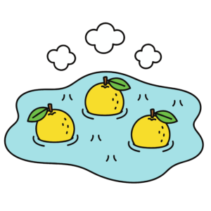 かわいいゆず湯のイラスト素材。簡単・無料でダウンロードできるアイコンタイプのフリー素材です。