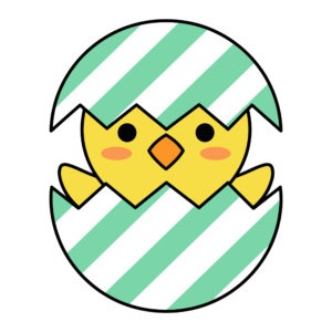 しま模様の卵から生まれたかわいいひよこのイラスト