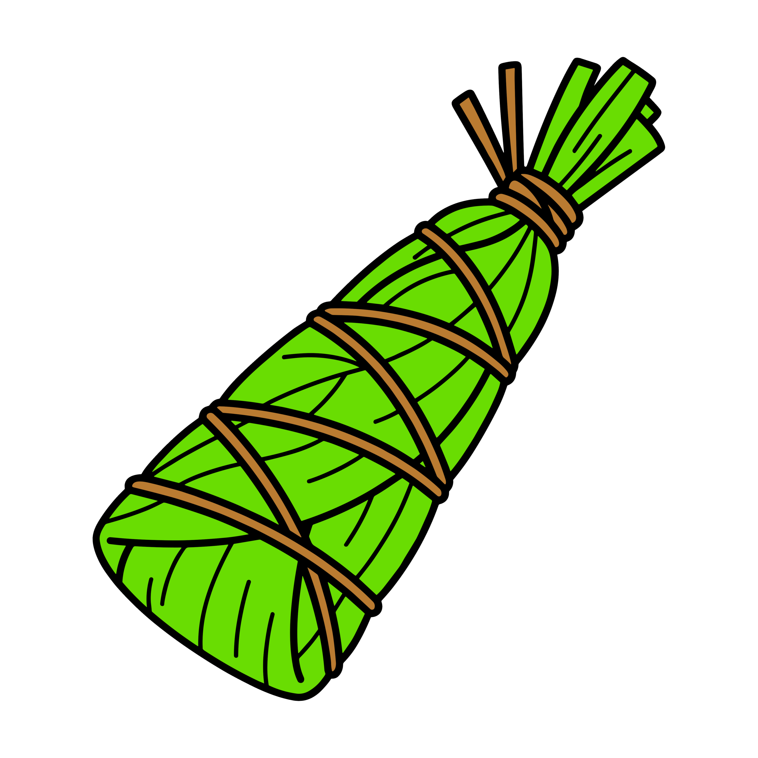 笹の葉で包まれたちまきのかわいいイラスト。端午の節句やこどもの日に使いやすい和風フリー素材です。