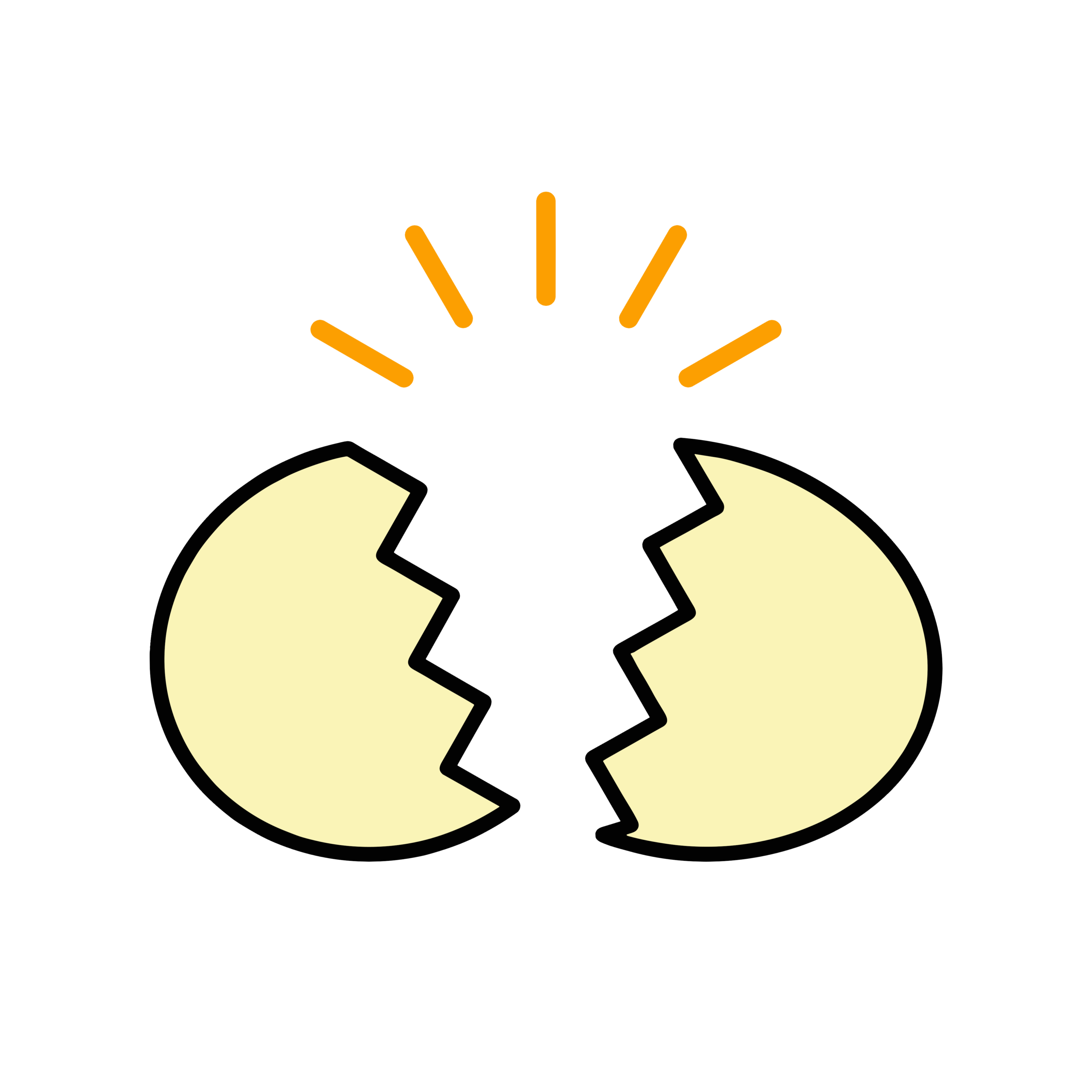 中央で割れて左右に分かれた卵の殻のシンプルでかわいいイラスト