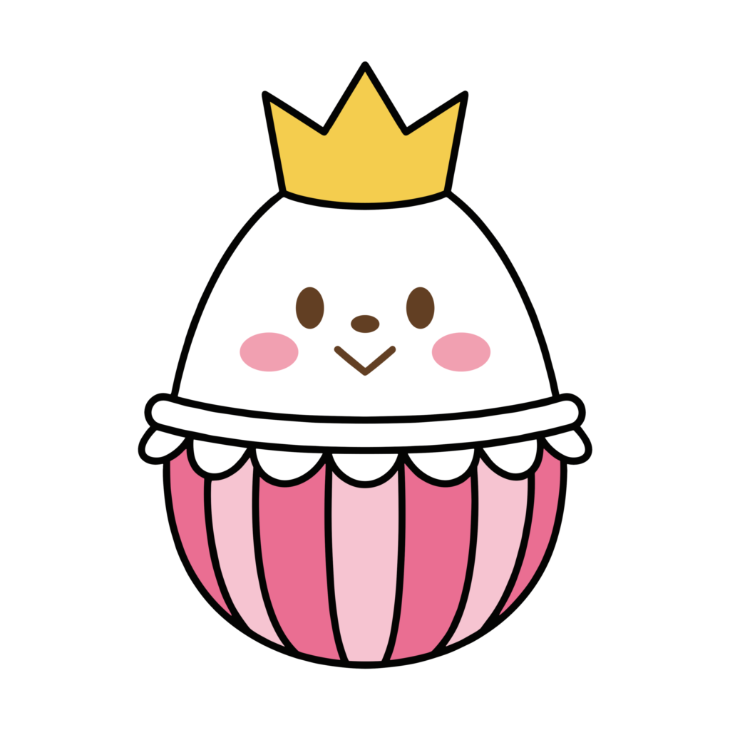 王冠をかぶったかわいいピンク色のイースターエッグひよこイラスト