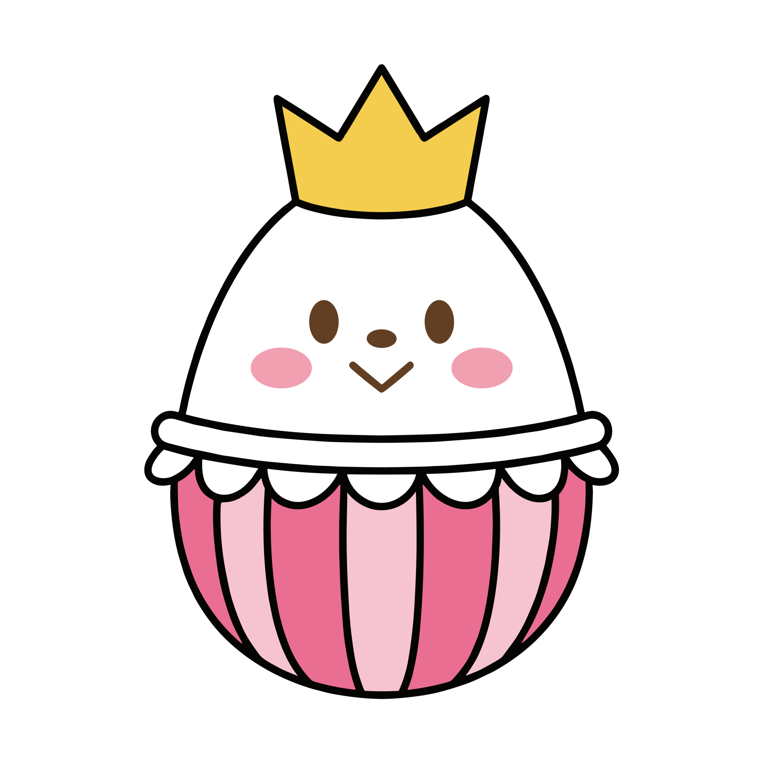 王冠をかぶったかわいいピンク色のイースターエッグひよこイラスト