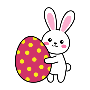水玉模様のイースターエッグを持ったかわいいウサギのイラスト