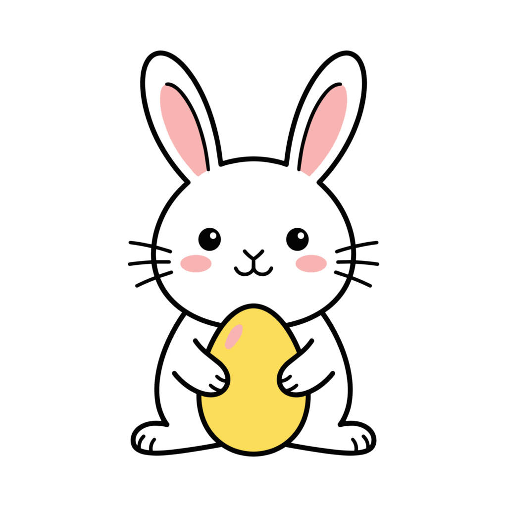黄色い卵を持ったかわいいウサギのイースターイラスト