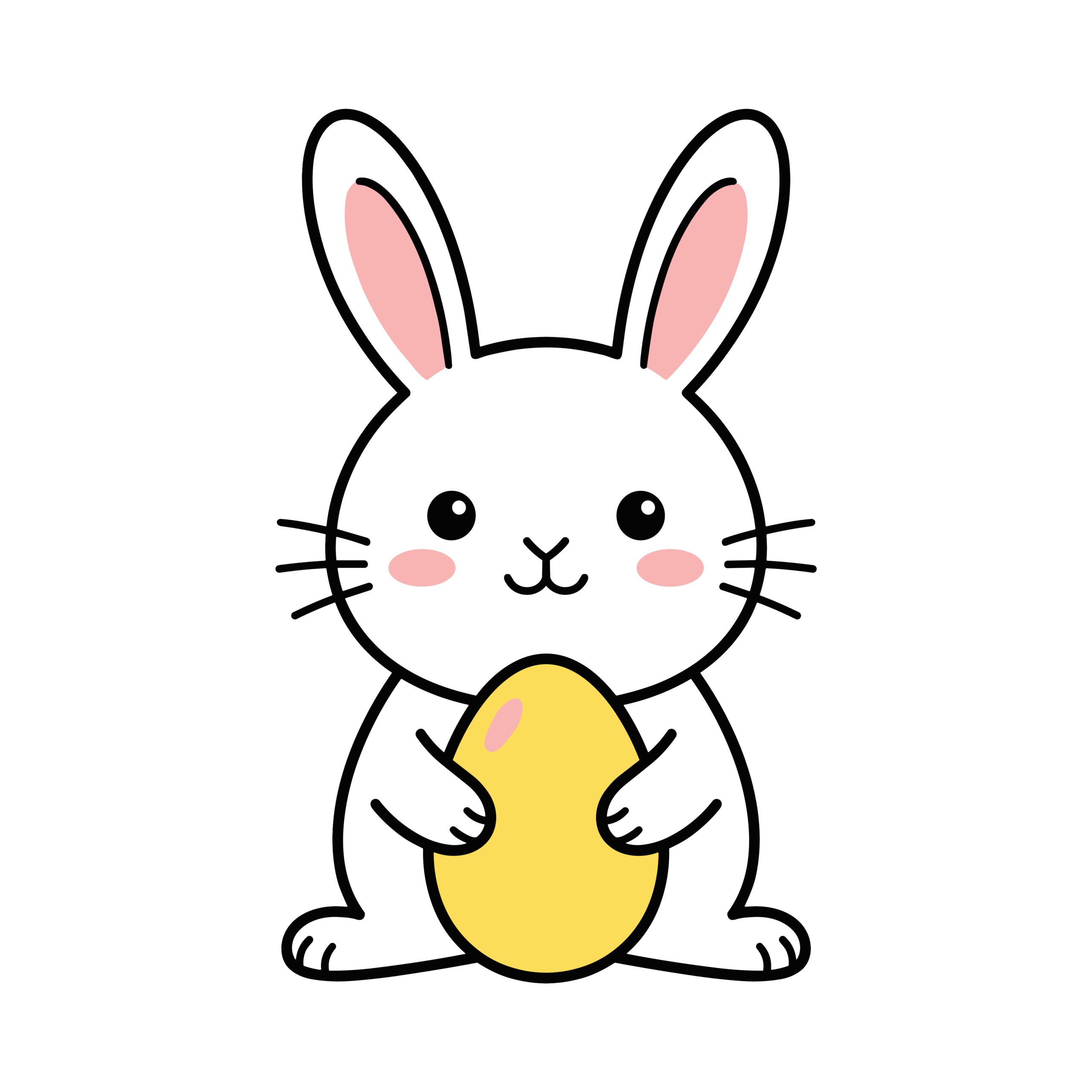 黄色いイースターエッグを両手で持っているかわいいウサギのイラスト