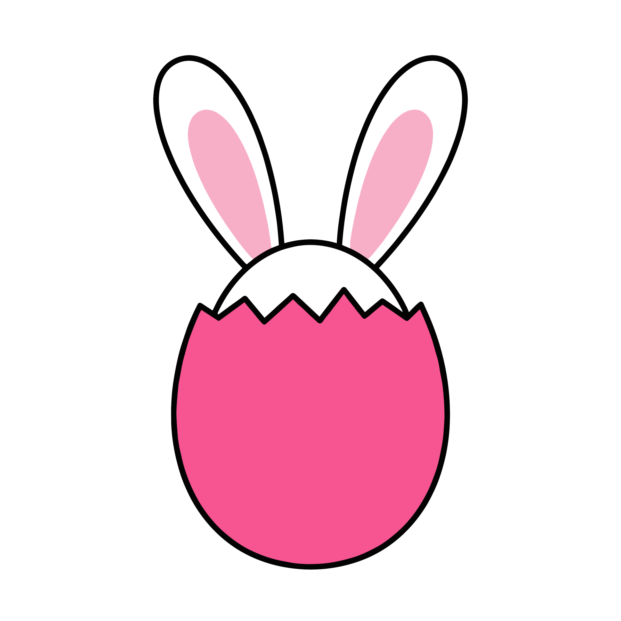 ピンク色の卵の殻からウサギの耳と頭がのぞいているかわいいイラスト