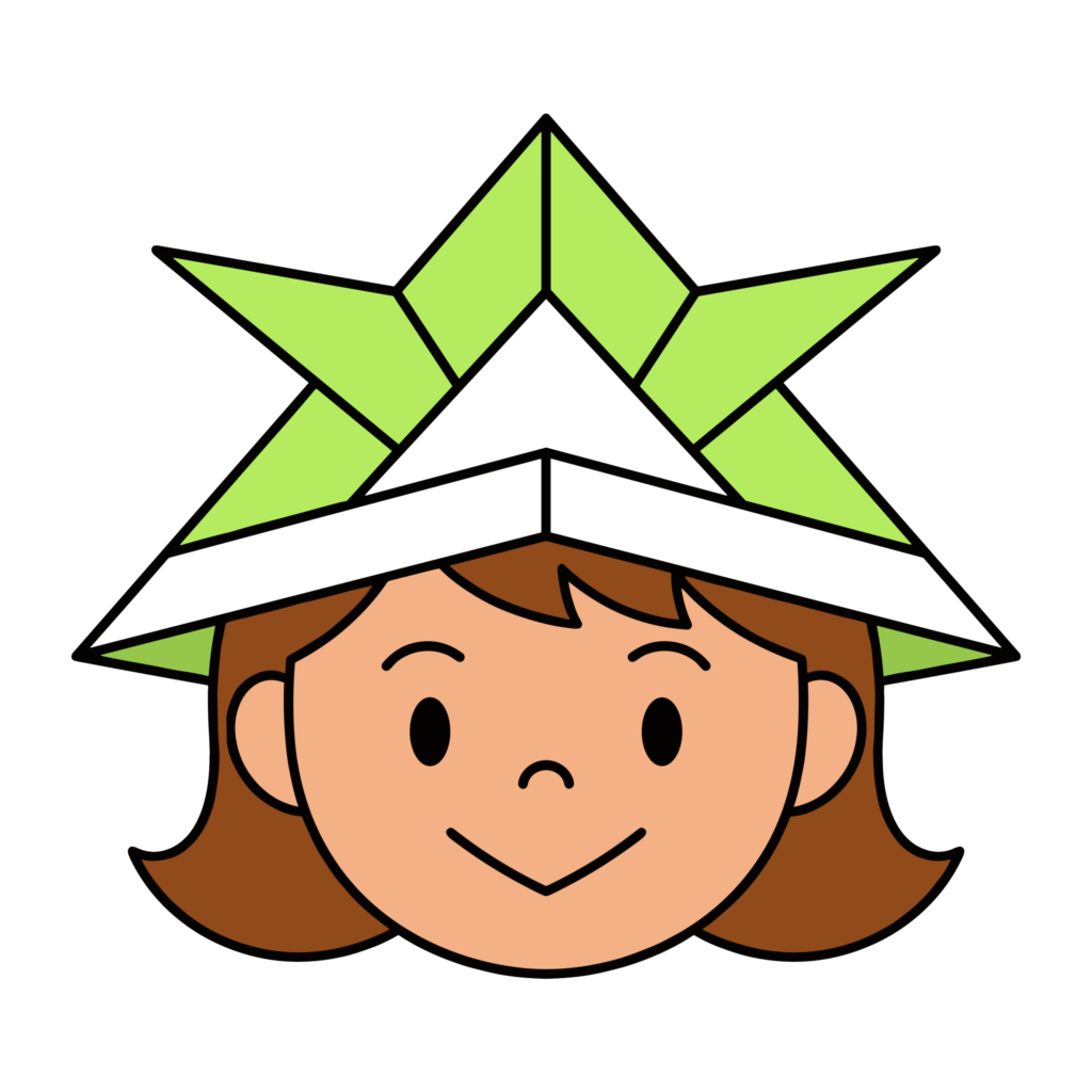 折り紙のかぶとをかぶった女の子のかわいいイラスト。端午の節句やこどもの日に使いやすいフリー素材