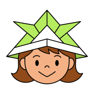 折り紙のかぶとをかぶった女の子のかわいいイラスト。端午の節句やこどもの日に使いやすいフリー素材