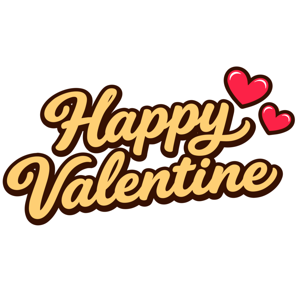 ブラウンとゴールド風カラーで描かれたHappy Valentineの英字文字イラスト。ハート付きの大人かわいいデザインです。