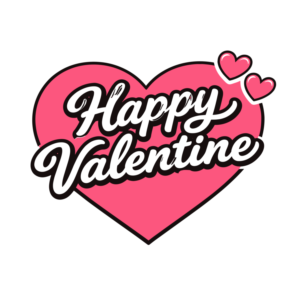 大きなピンクのハートにHappy Valentineの白文字を載せたかわいい英字イラスト。バレンタイン向けデザインです。
