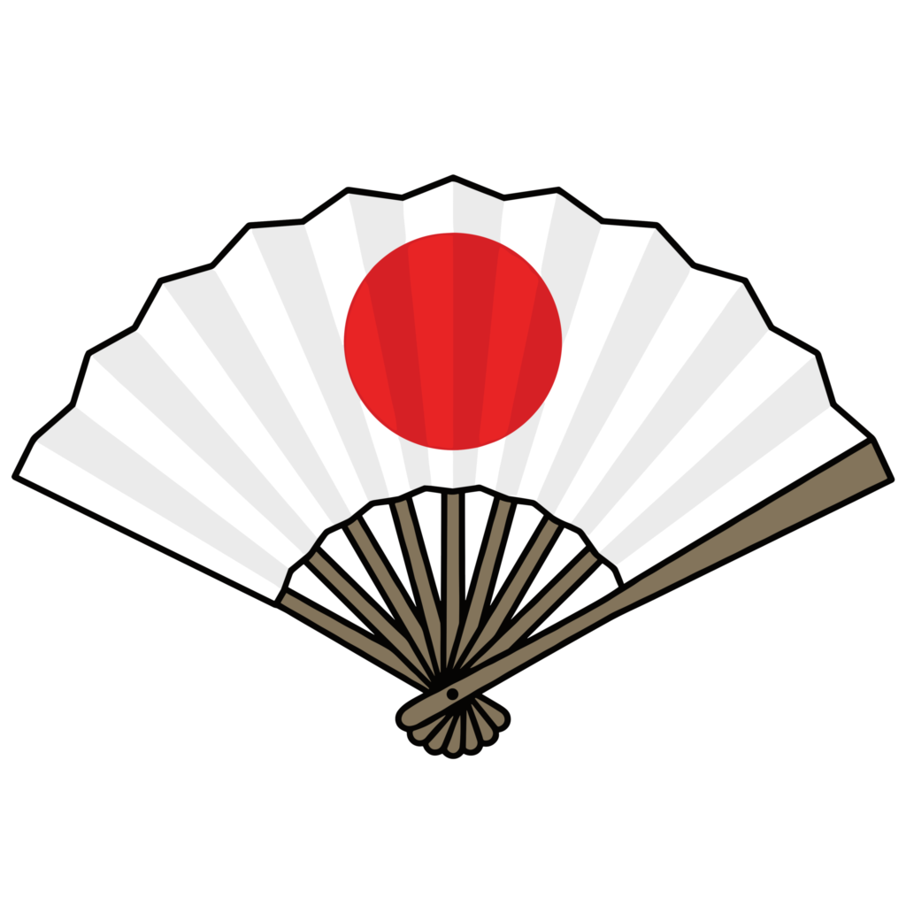 日の丸が描かれた扇子のイラスト。正月や祝賀に使える和風の縁起物素材