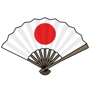 日の丸が描かれた扇子のイラスト。正月や祝賀に使える和風の縁起物素材