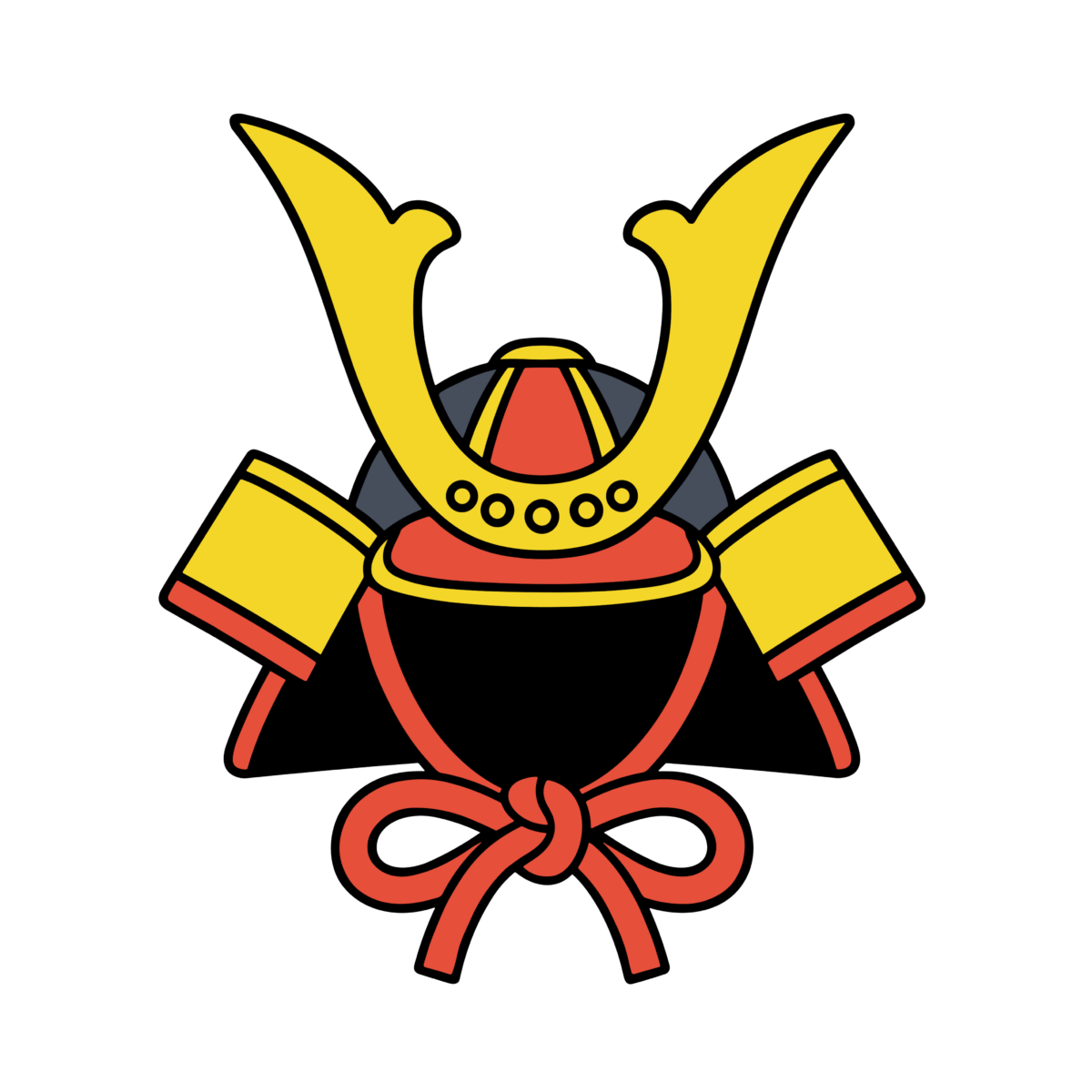 赤と金の兜だけを描いた五月人形風のかわいいイラスト。こどもの日に簡単に使える背景透過PNG素材です。