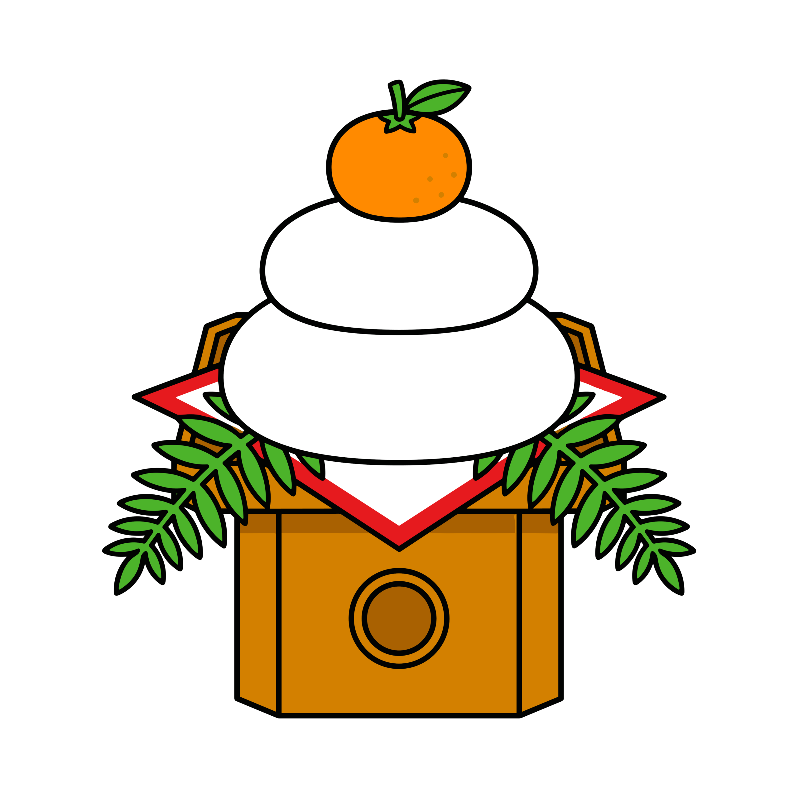 みかんがのったかわいい鏡餅のイラスト。お正月や年始の挨拶に使いやすい縁起の良いフリー素材です。