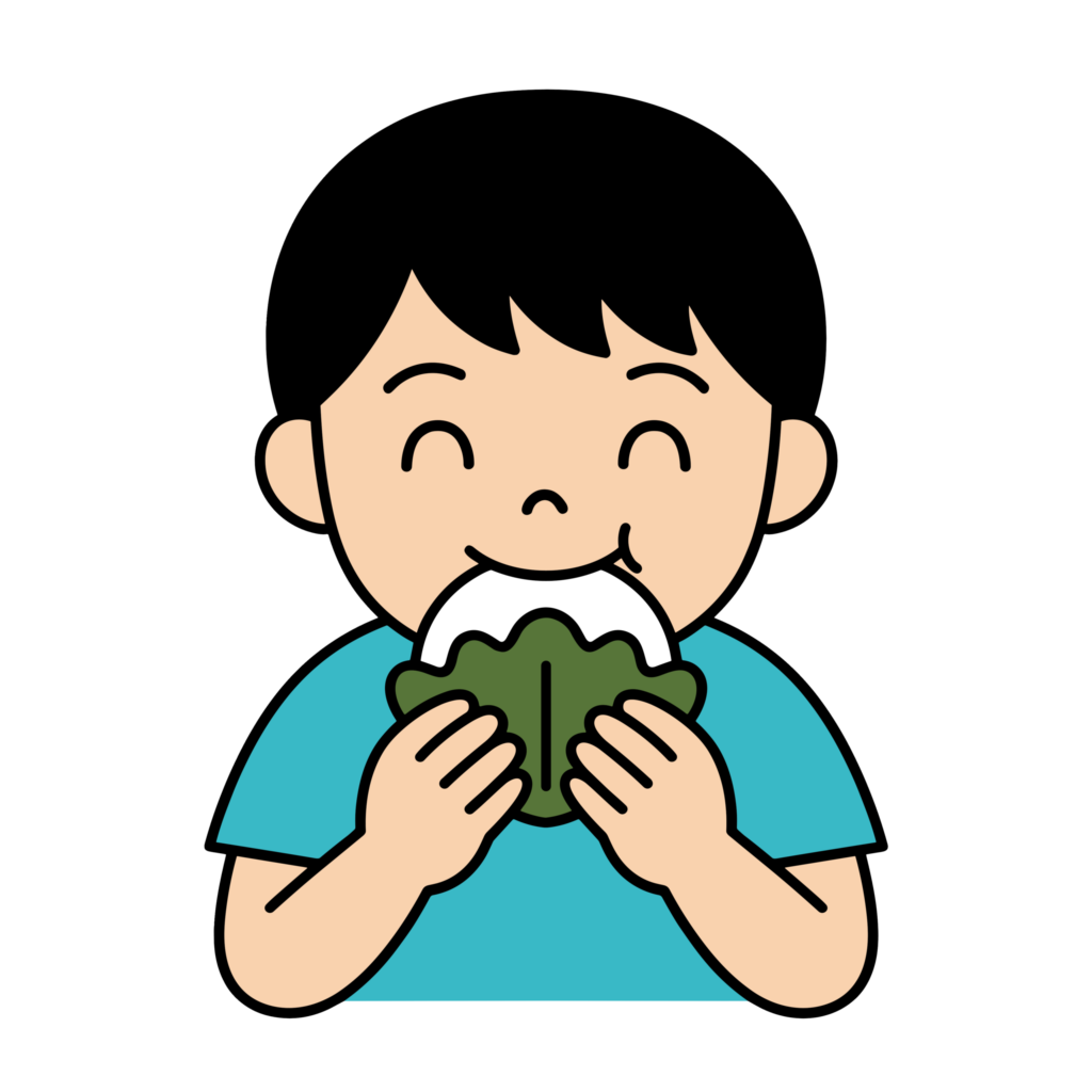 柏餅を食べているかわいい男の子のイラスト