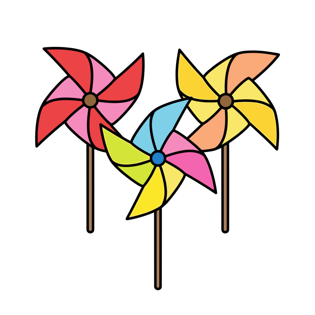 カラフルなかざぐるまが並んだかわいいイラスト