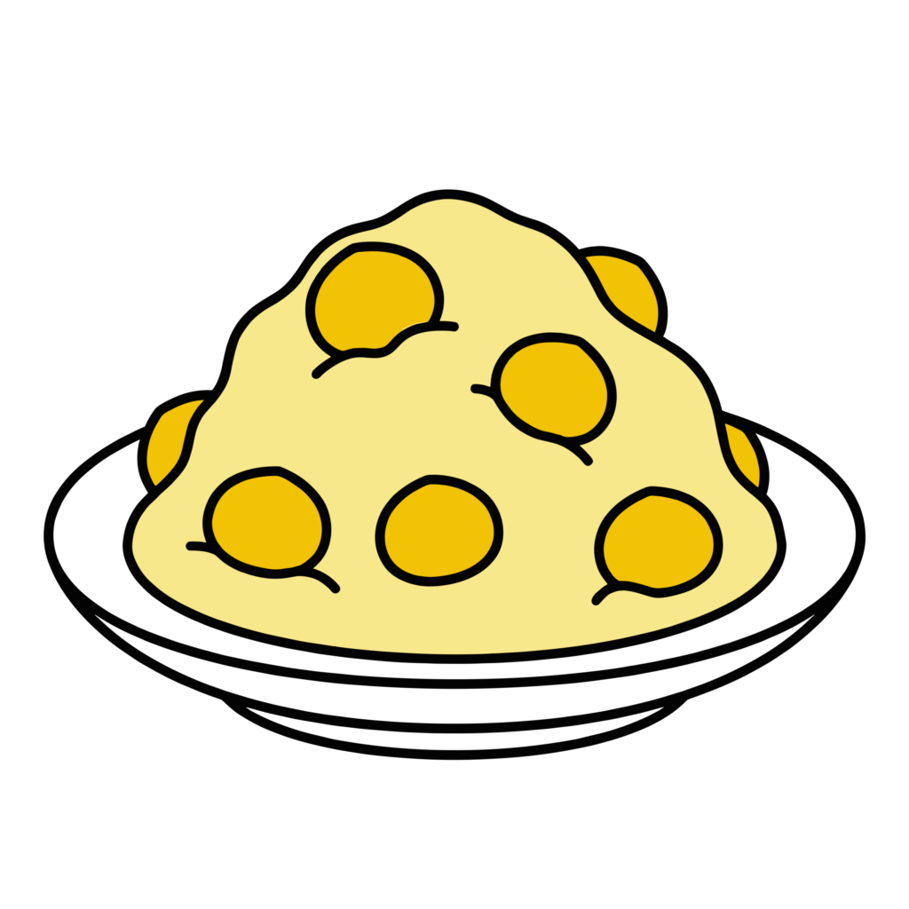 黄色くてつやのあるきんとんのかわいいイラスト。おせち料理やお正月に使いやすい縁起の良いフリー素材です。