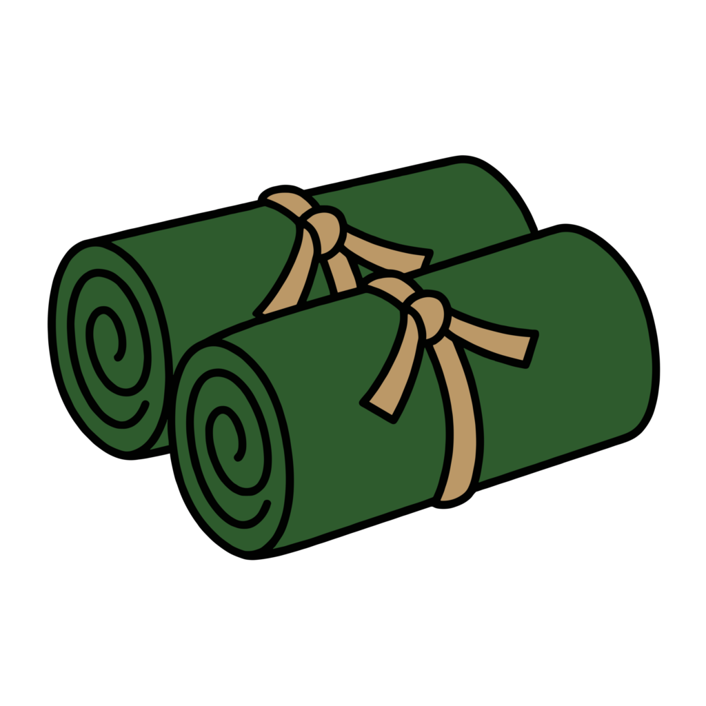 ひもで結んだ昆布巻きのかわいいイラスト。おせち料理やお正月に使いやすい和風フリー素材です。