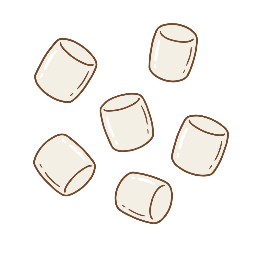 やさしい色合いで描かれたマシュマロのかわいいイラスト。シンプルで使いやすい素材