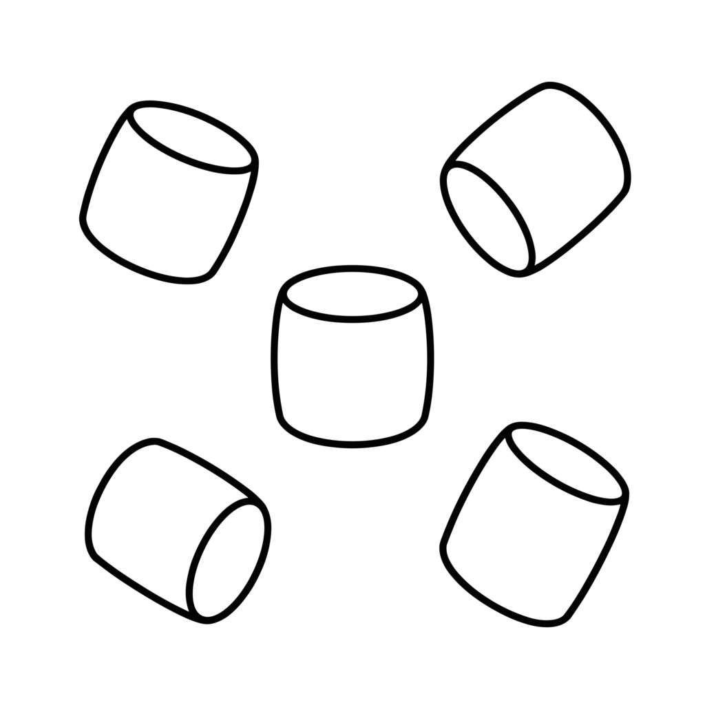 シンプルな線画で描かれたマシュマロのイラスト。かわいく使いやすい背景透過素材