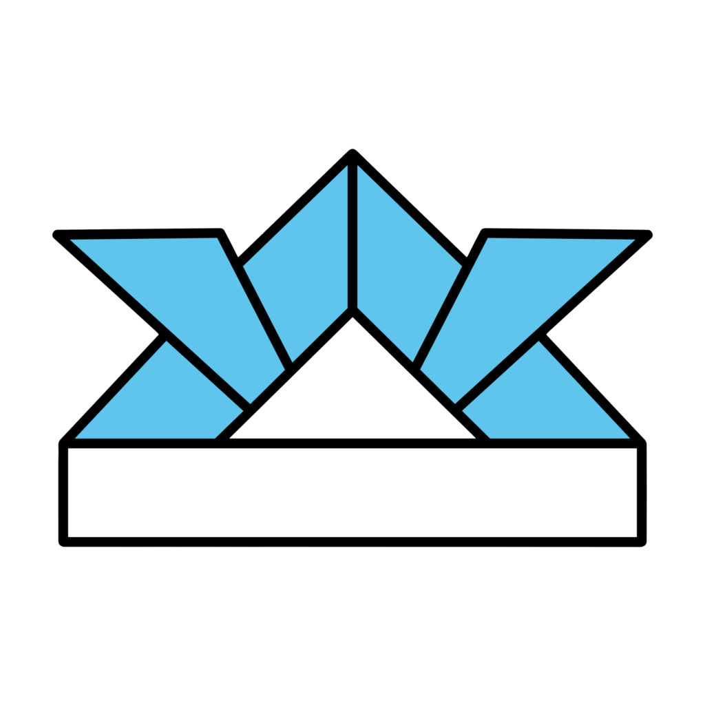 青色の折り紙で作ったかぶとのシンプルなイラスト。端午の節句やこどもの日に使いやすいフリー素材