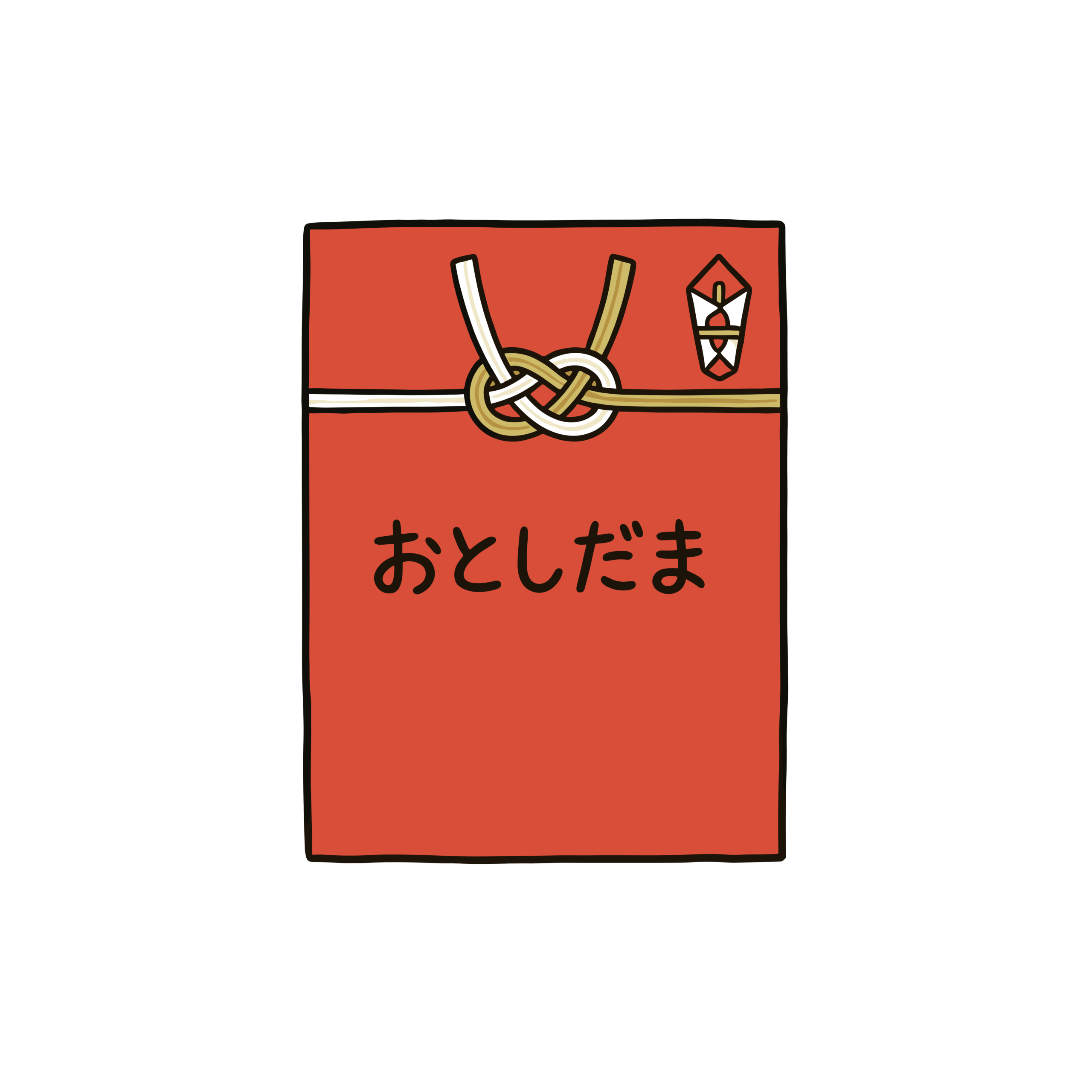 おとしだまと書かれたお年玉袋のイラスト。正月シーンに使いやすい背景透過PNG素材