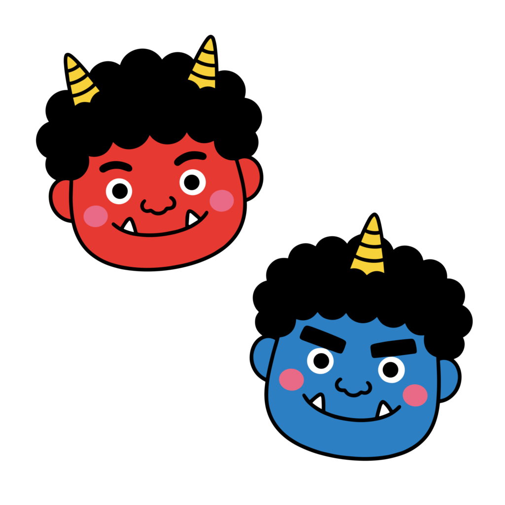 赤鬼と青鬼の顔を並べたかわいい節分向けイラスト素材