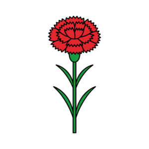 赤いカーネーション1輪のかわいいイラスト。母の日に簡単に使える背景透過PNGのフリー素材