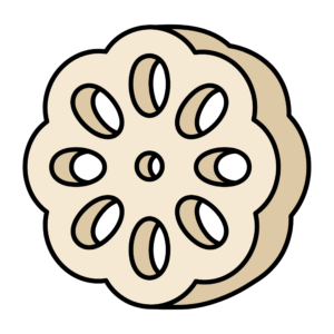 輪切りにしたれんこんのかわいいイラスト。おせち料理として使いやすい和風フリー素材です。